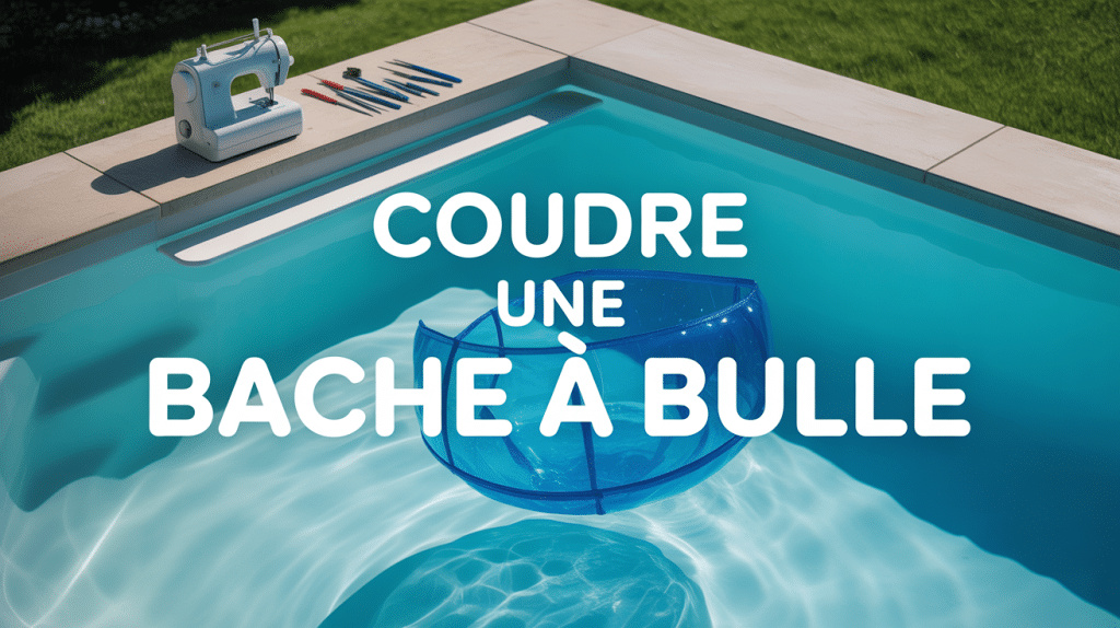 piscine avec bâche à bulle et machine à coudre