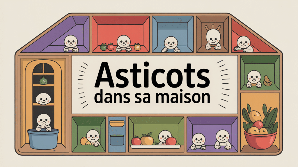 Illustration asticot dans la maison avec différentes pièces et déchets