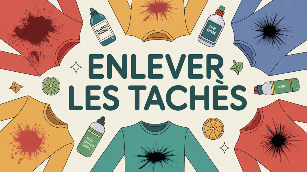 table avec vêtements tachés et produits naturels pour enlever taches