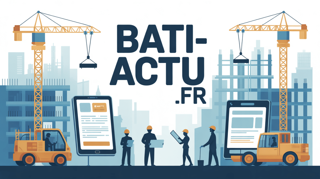 Chantier bati-actu.fr avec grues et tablettes numériques
