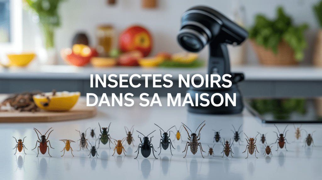 petits insectes noirs maison sur surface cuisine blanche