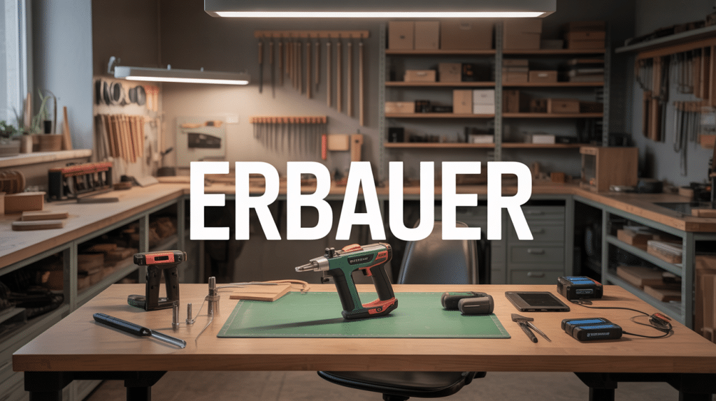 Outils électroportatifs Erbauer sur un établi organisé