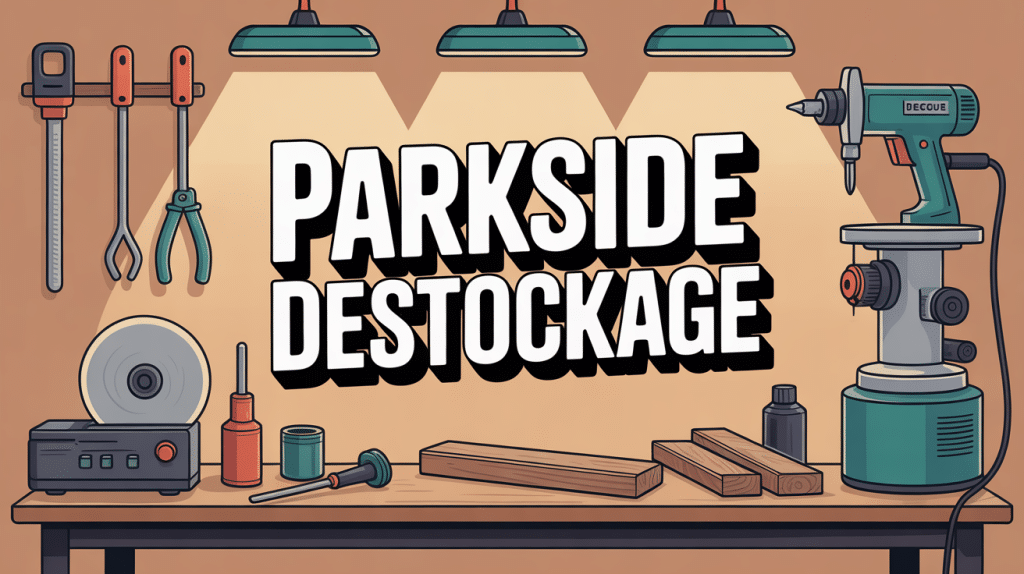 illustration atelier avec outils parkside destockage sur etabli en bois