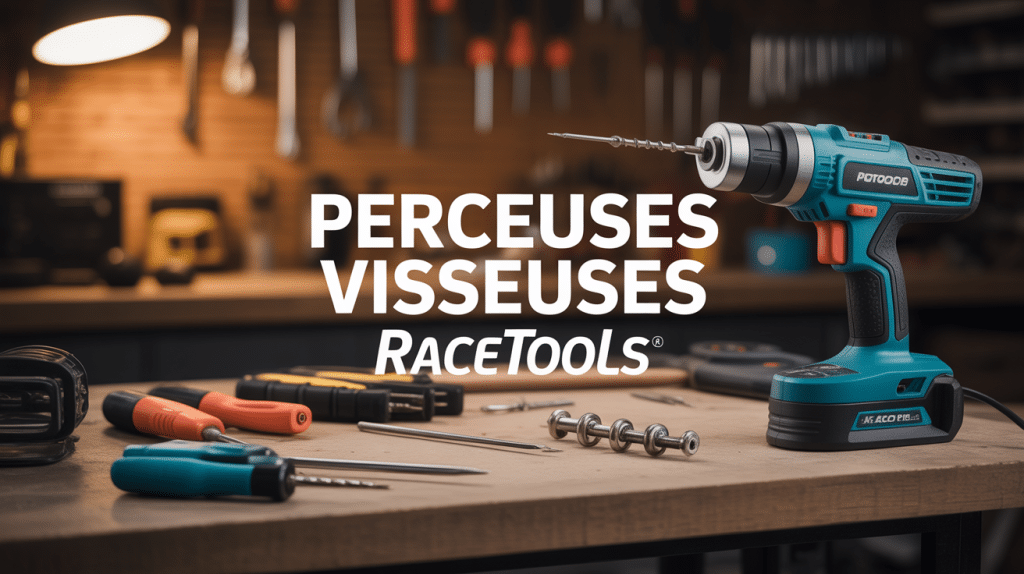 perceuses visseuses racetools sans fil sur établi de bricolage