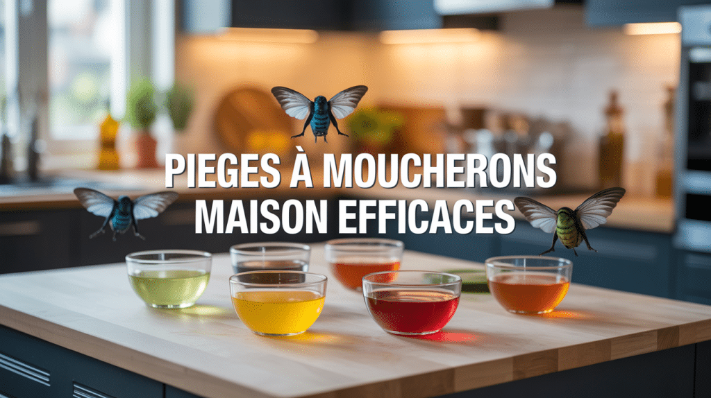 piège à moucheron maison efficace avec liquides colorés en cuisine