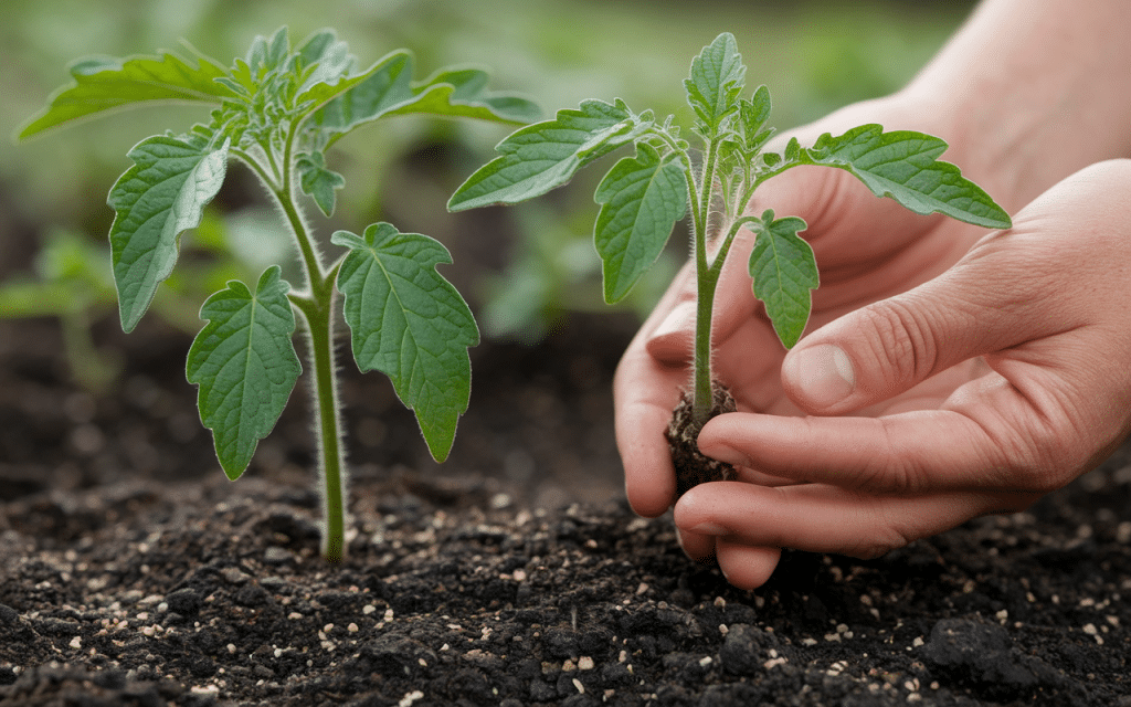 plants tomates 5-7 feuilles hauteur 12-15 cm mains jardinier
