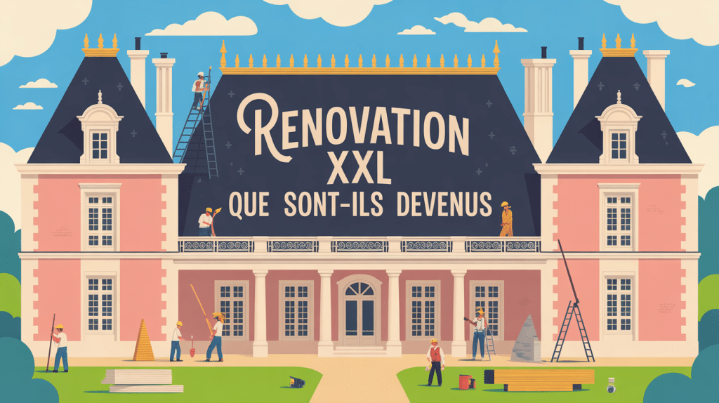 Château rénové avec échafaudages et grues modernes