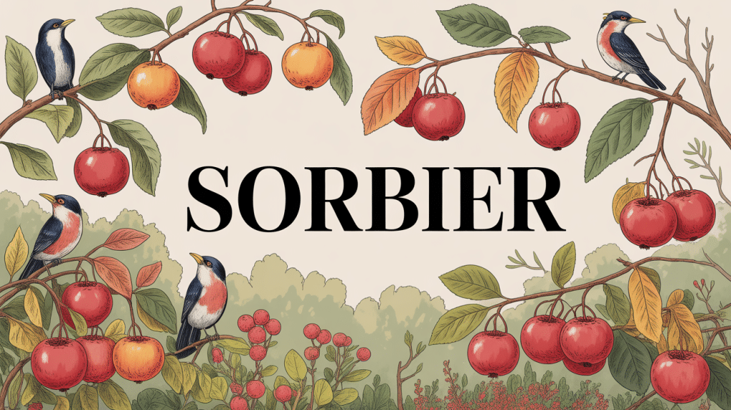 Sorbier en automne baies rouges feuillage doré illustration naturaliste