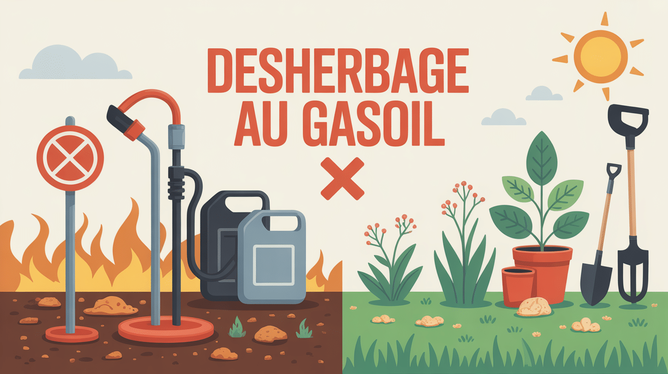 Illustration désherber au gasoil, interdiction et jardin sain