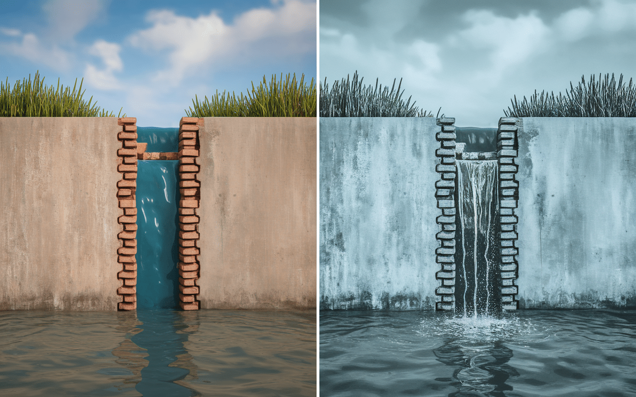 Comparaison drain pour mur de soutènement fissuré et fonctionnel