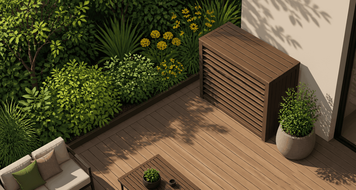 fabriquer un cache pompe à chaleur en bois sur terrasse moderne