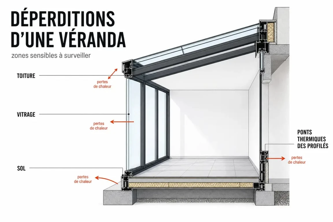 Comment chauffer une veranda : schéma des pertes de chaleur d’une véranda