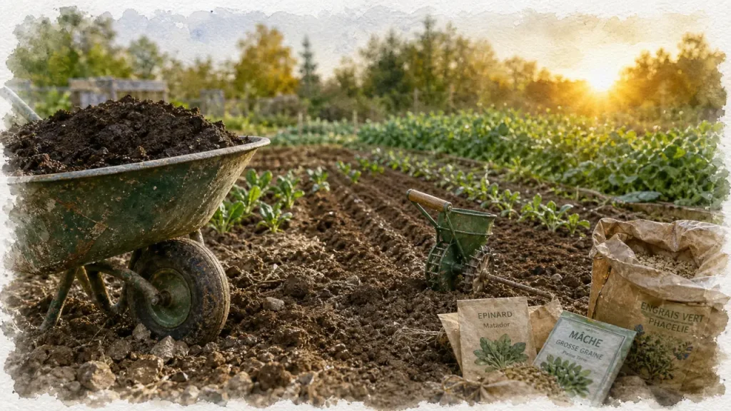 Après les pommes de terre, les épinards, les poireaux et les engrais verts prennent le relais